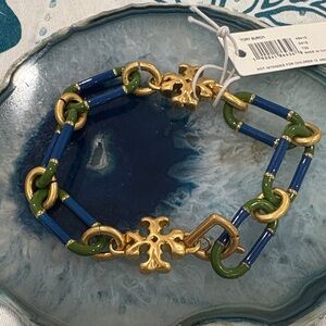 Tory Burch Gold and Blue Chain Bracelet